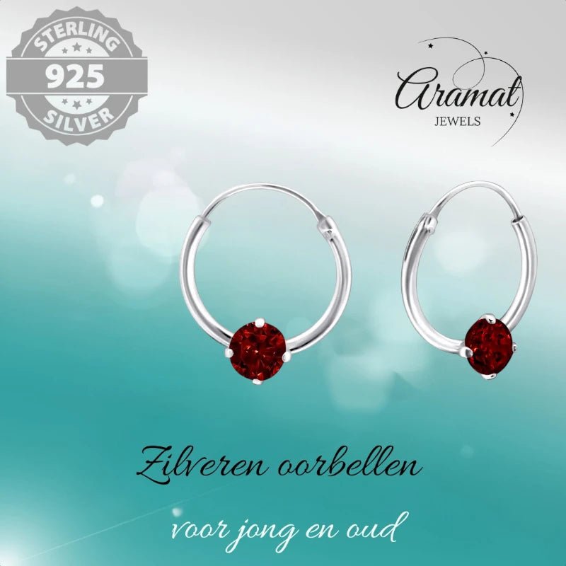 Zilveren Kinder Oorringen - Rode Zirkonia - 12mm - oor536 - 23463 - Oorringen kopen# - 12mm - 925 Zilver