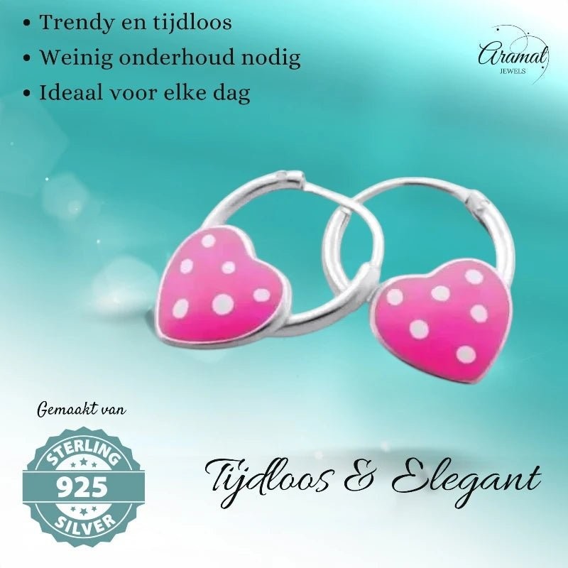 Zilveren Kinder Oorringen - Roze Hartje - 10mm - oor499 - Oorringen kopen# - 10mm - 925 Zilver