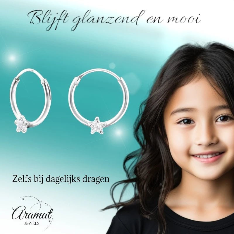 Zilveren Kinder Oorringen - Zirkonia Ster - 12mm - oor559 - 13869 - Oorringen kopen# - 12mm - 925 Zilver