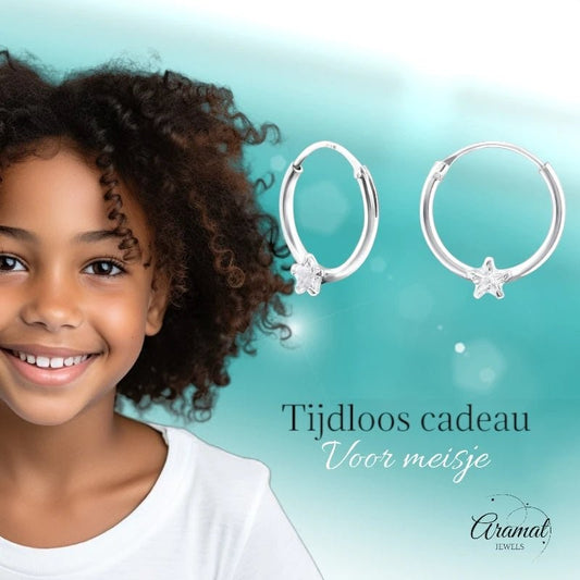 Zilveren Kinder Oorringen - Zirkonia Ster - 12mm - oor559 - 13869 - Oorringen kopen# - 12mm - 925 Zilver