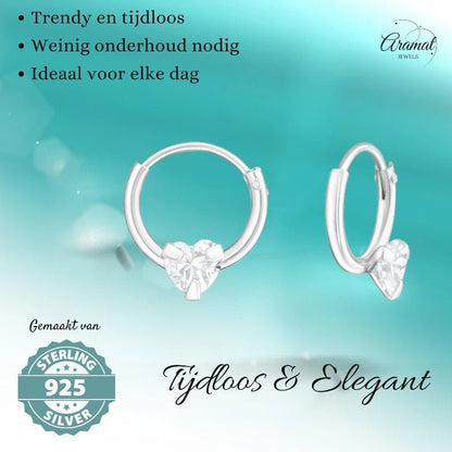 Zilveren Kinder Oorringetjes - Hart Zirkonia - 10mm - oor484 - 19218 - Oorringen kopen# - 10mm - 925 Zilver