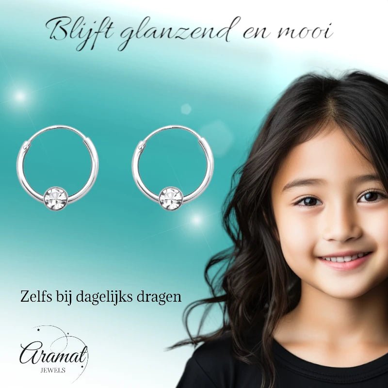 Zilveren Kinder Oorringetjes - Transparant Kristal - 10mm - oor459 - 825 - Oorringen kopen# - 10mm - 925 Zilver