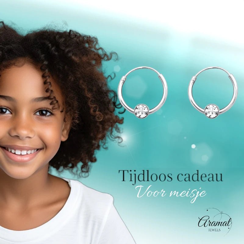 Zilveren Kinder Oorringetjes - Transparant Kristal - 10mm - oor459 - 825 - Oorringen kopen# - 10mm - 925 Zilver