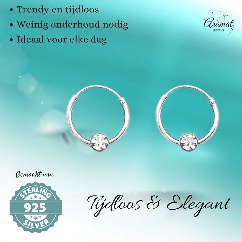 Zilveren Kinder Oorringetjes - Transparant Kristal - 10mm - oor459 - 825 - Oorringen kopen# - 10mm - 925 Zilver