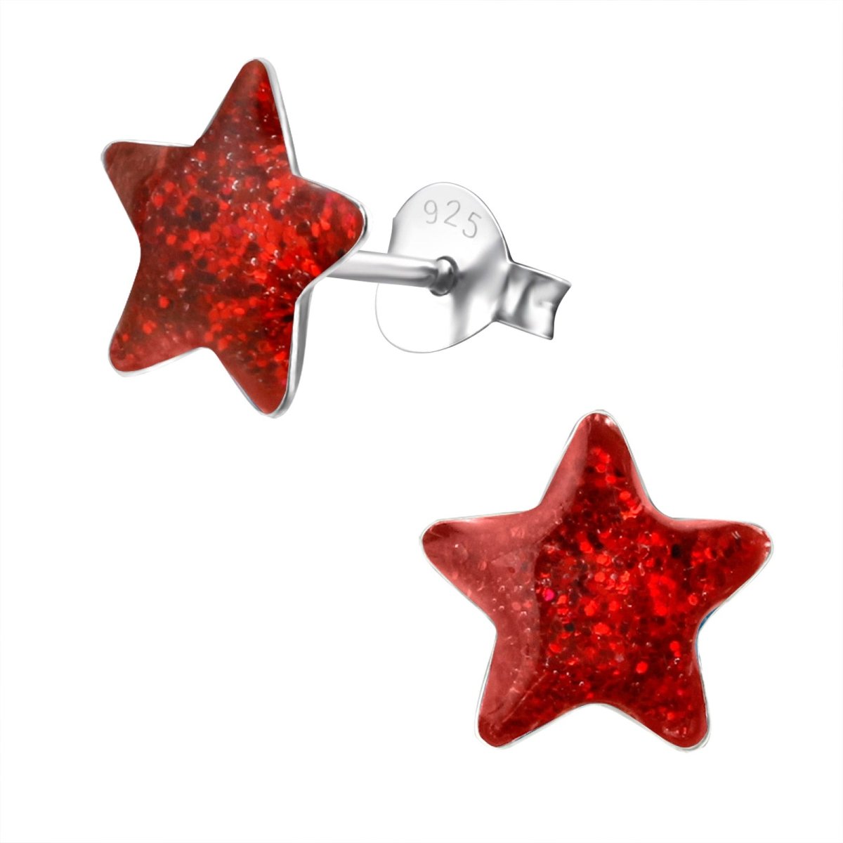 Zilveren Kinderoorbellen Rode Glitter Ster 9mm - Aramat Jewels - RVS Sieraden - Oorbellen - cadeautip