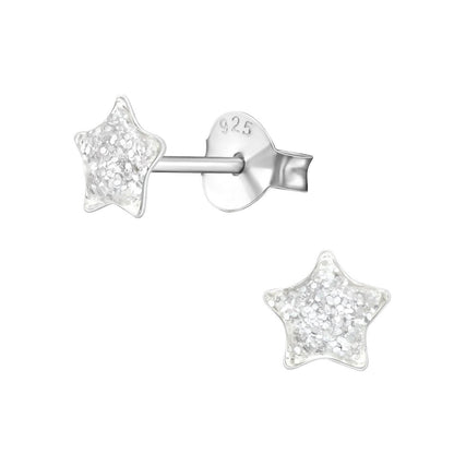 Zilveren Kinderoorbellen Transparante Glitter Ster 5mm - Aramat Jewels - Oorbellen - cadeautip
