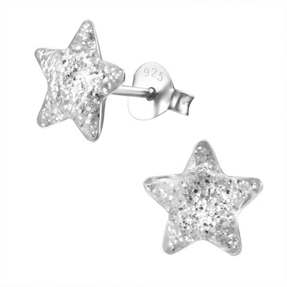 Zilveren Kinderoorbellen Transparante Glitter Ster 9mm - Aramat Jewels - RVS Sieraden - Oorbellen - cadeautip