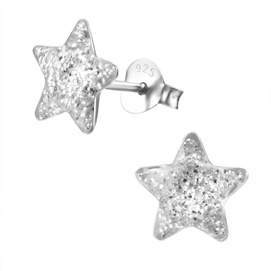 Zilveren Kinderoorbellen Transparante Glitter Ster 9mm - Aramat Jewels - RVS Sieraden - Oorbellen - cadeautip