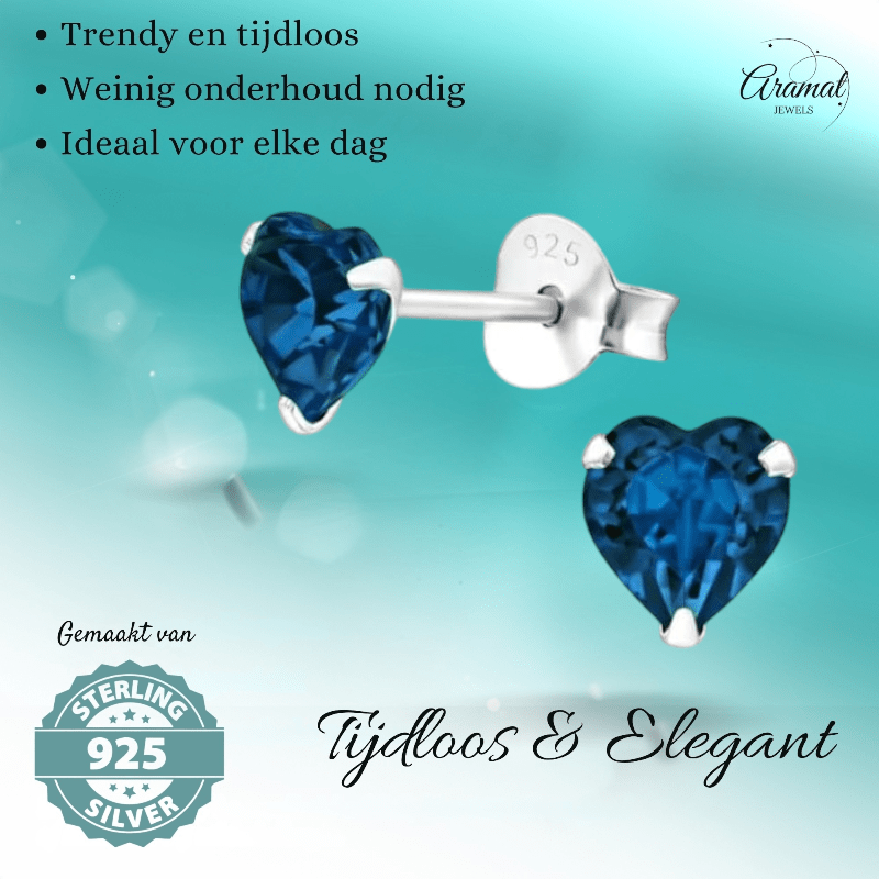 Zilveren Kristal Hartjes Oorbellen Donker Blauw - oor2301 - 24394 - Oorbellen kopen# - 5mm - 925 Zilver - alles