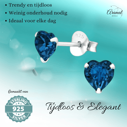 Zilveren Kristal Hartjes Oorbellen Donker Blauw - oor2301 - 24394 - Oorbellen kopen# - 5mm - 925 Zilver - alles