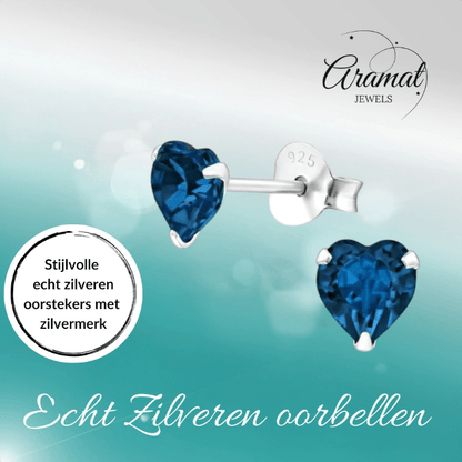 Zilveren Kristal Hartjes Oorbellen Donker Blauw - oor2301 - 24394 - Oorbellen kopen# - 5mm - 925 Zilver - alles