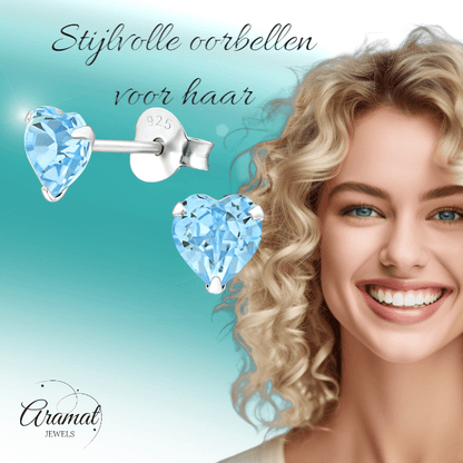 Zilveren Kristal Hartjes Oorbellen Licht Blauw - oor2228 - 24394 - Oorbellen kopen# - 5mm - 925 Zilver - alles