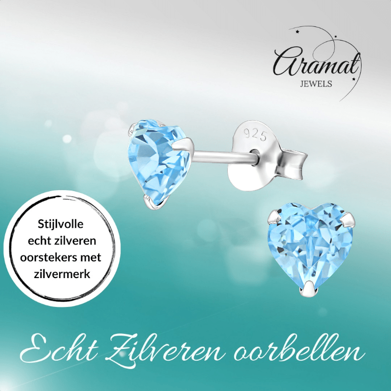 Zilveren Kristal Hartjes Oorbellen Licht Blauw - oor2228 - 24394 - Oorbellen kopen# - 5mm - 925 Zilver - alles