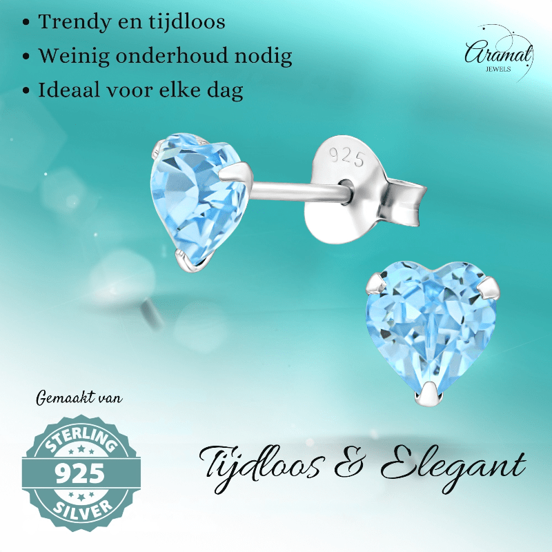 Zilveren Kristal Hartjes Oorbellen Licht Blauw - oor2228 - 24394 - Oorbellen kopen# - 5mm - 925 Zilver - alles