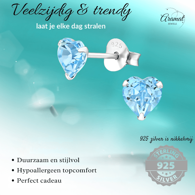 Zilveren Kristal Hartjes Oorbellen Licht Blauw - oor2228 - 24394 - Oorbellen kopen# - 5mm - 925 Zilver - alles
