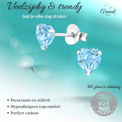 Zilveren Kristal Hartjes Oorbellen Licht Blauw - oor2228 - 24394 - Oorbellen kopen# - 5mm - 925 Zilver - alles