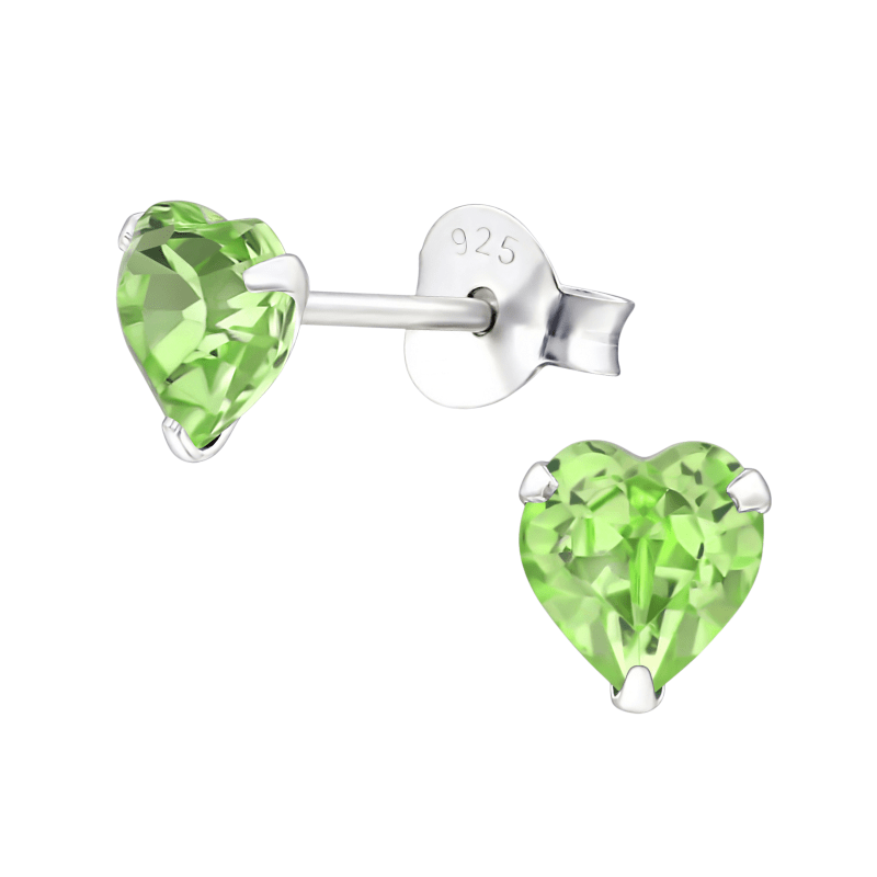 Zilveren Kristal Hartjes Oorbellen Peridot Groen - oor2019 - 24394 - Oorbellen kopen# - 5mm - 925 Zilver - alles