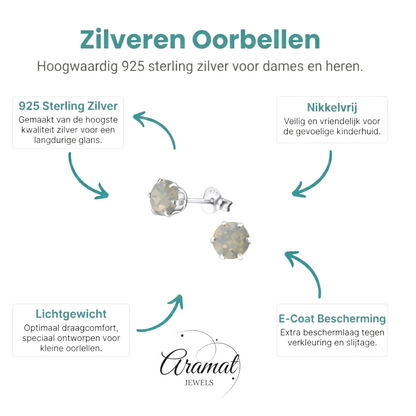 Zilveren Kristal Oorbellen 6mm Opaal - Aramat Jewels - Oorbellen - cadeautip