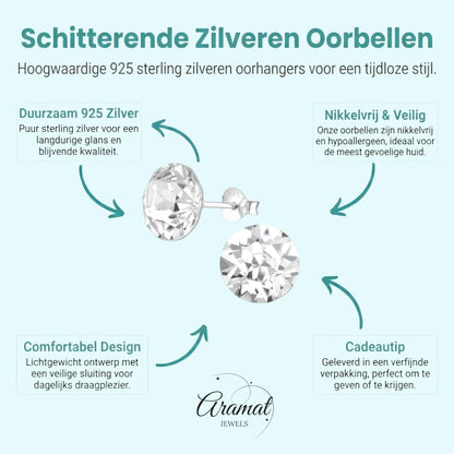 Zilveren Kristal Oorbellen 925 Zilver - Stralende Rondes - Aramat Jewels - Oorbellen - cadeautip