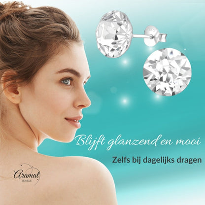 Zilveren Kristal Oorbellen 925 Zilver - Stralende Rondes - Aramat Jewels - Oorbellen - cadeautip