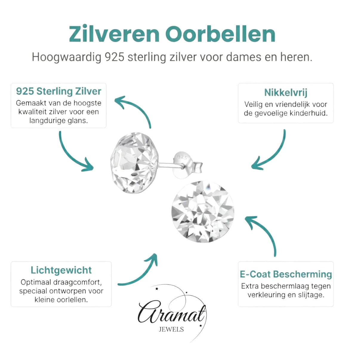 Zilveren Kristal Oorbellen 925 Zilver - Stralende Rondes - Aramat Jewels - Oorbellen - cadeautip