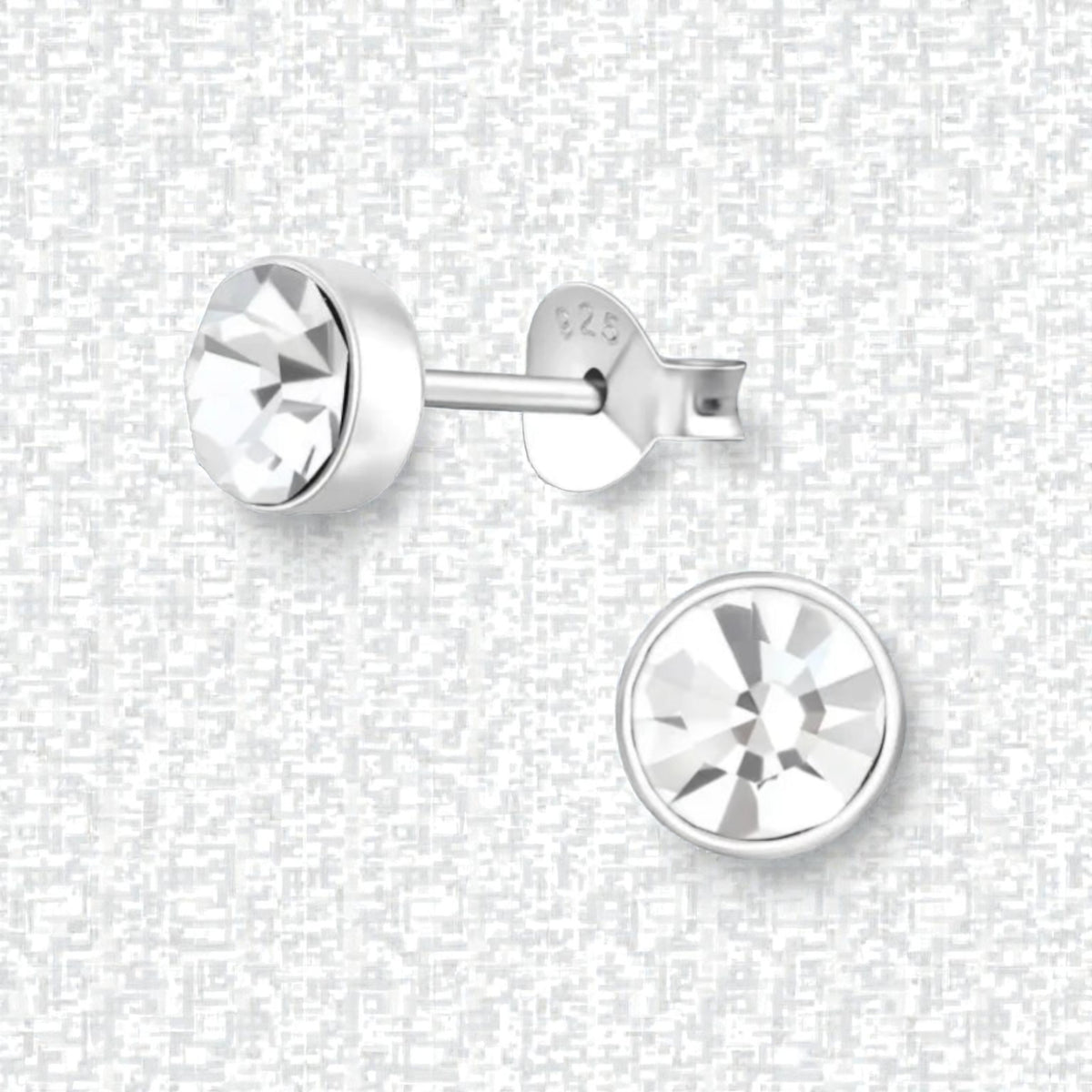 Zilveren kristal oorstekers – 5 mm - Transparante steen
