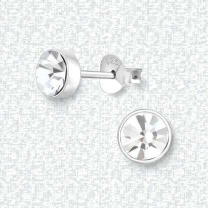 Zilveren kristal oorstekers – 5 mm - Transparante steen