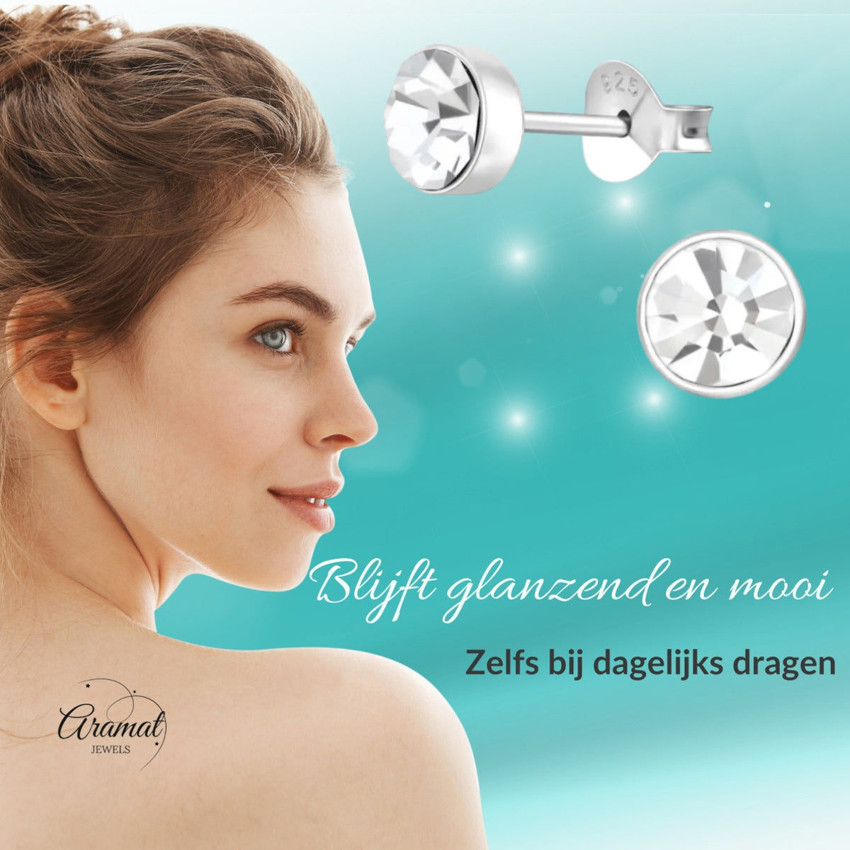 Zilveren kristal oorstekers – 5 mm - Transparante steen