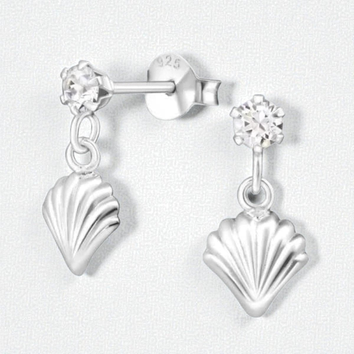 Zilveren Kristal Oorbellen met Schelp Hanger - Aramat Jewels - Oorbellen - cadeautip