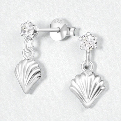 Zilveren Kristal Oorbellen met Schelp Hanger - Aramat Jewels - Oorbellen - cadeautip