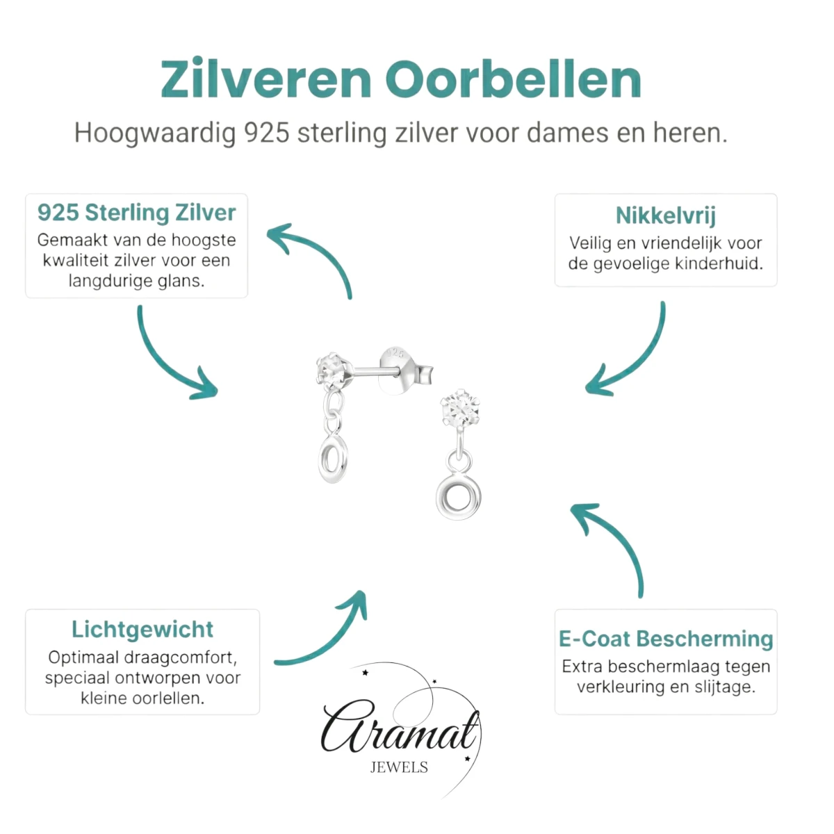 Zilveren Kristal Oorbellen - Rond Design - Aramat Jewels - Oorbellen - cadeautip