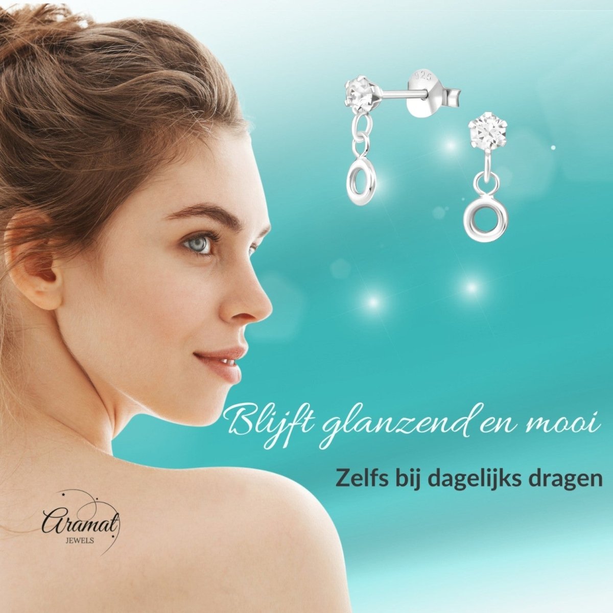 Zilveren Kristal Oorbellen - Rond Design - Aramat Jewels - Oorbellen - cadeautip