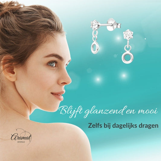 Zilveren Kristal Oorbellen - Rond Design - Aramat Jewels - Oorbellen - cadeautip