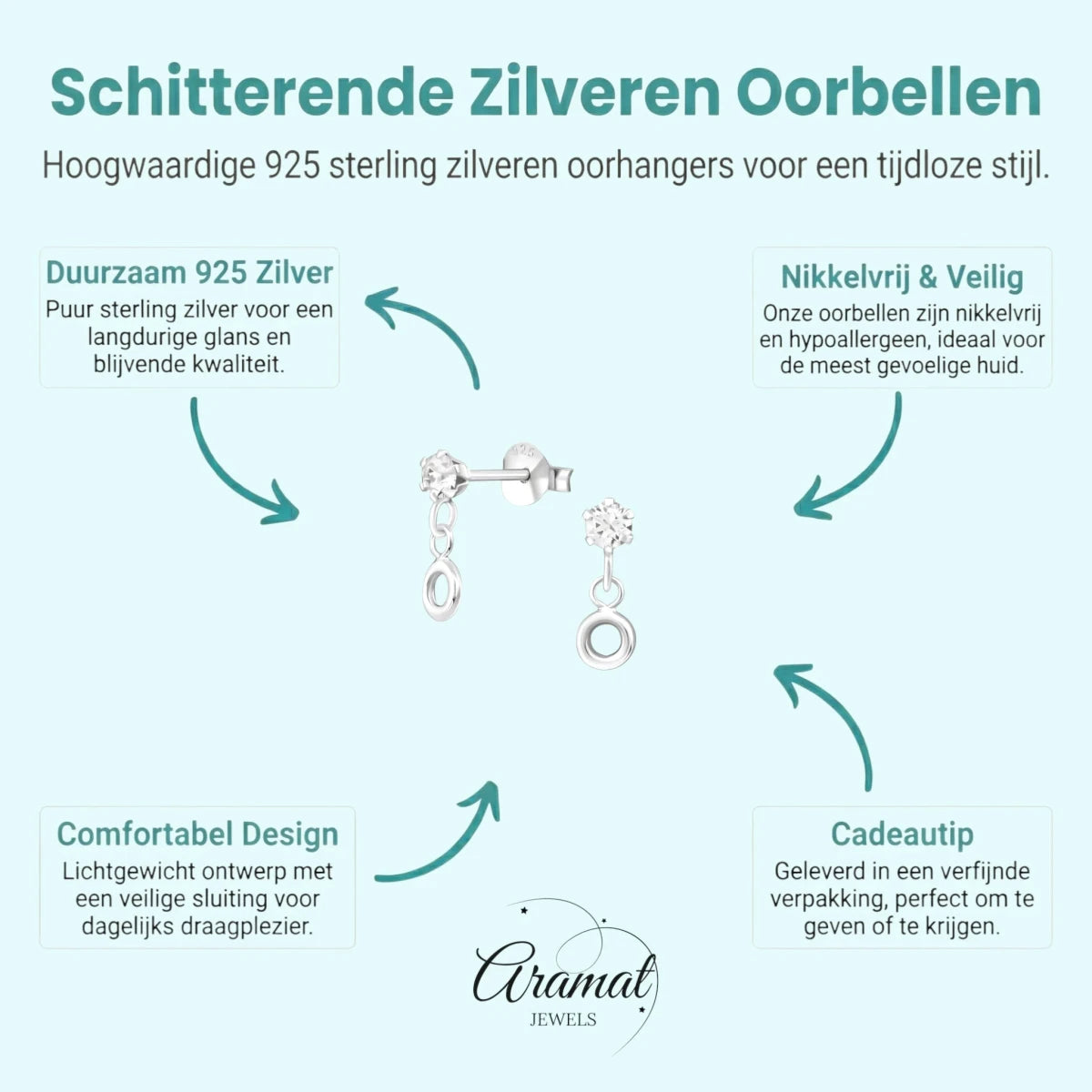 Zilveren Kristal Oorbellen - Rond Design - Aramat Jewels - Oorbellen - cadeautip