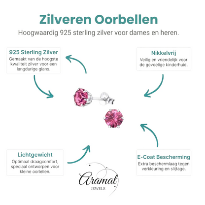 Zilveren Kristal Oorbellen roze - Aramat Jewels - Oorbellen - cadeautip