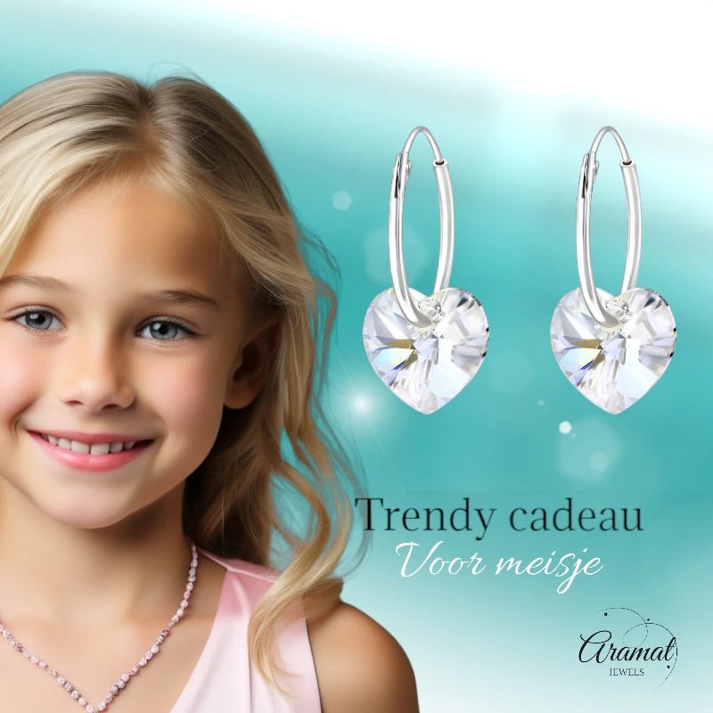 Zilveren Kristalhart Oorringen - 16mm - Moonlight Clear - oor2985 - 28147 - Oorringen kopen# - 1.2mm - 16mm