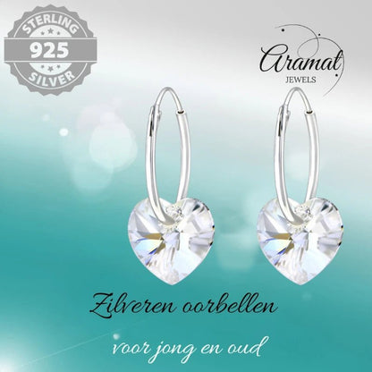 Zilveren Kristalhart Oorringen - 16mm - Moonlight Clear - oor2985 - 28147 - Oorringen kopen# - 1.2mm - 16mm