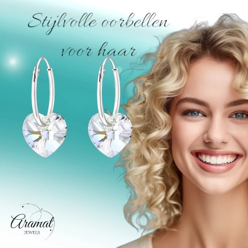 Zilveren Kristalhart Oorringen - 16mm - Moonlight Clear - oor2985 - 28147 - Oorringen kopen# - 1.2mm - 16mm