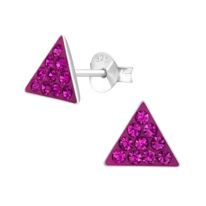Boucles d'oreilles triangulaires en cristal argenté - Rose foncé 