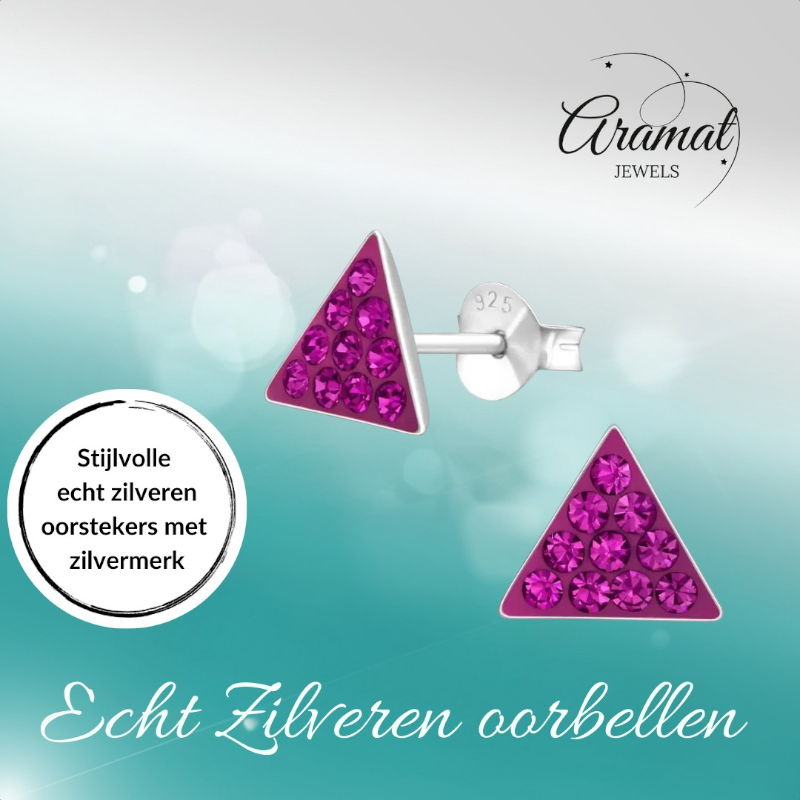 Boucles d'oreilles triangulaires en cristal argenté - Rose foncé 