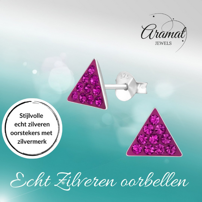 Boucles d'oreilles triangulaires en cristal argenté - Rose foncé 