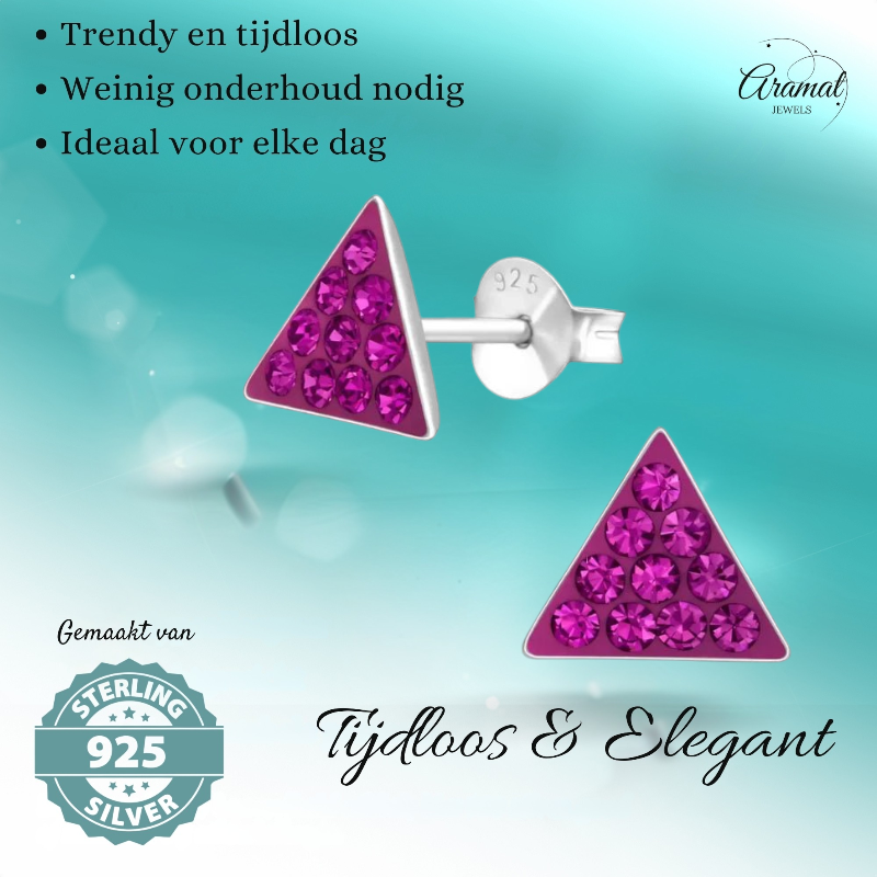 Boucles d'oreilles triangulaires en cristal argenté - Rose foncé 