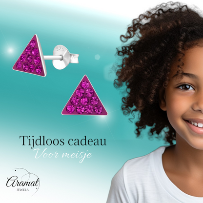 Boucles d'oreilles triangulaires en cristal argenté - Rose foncé 