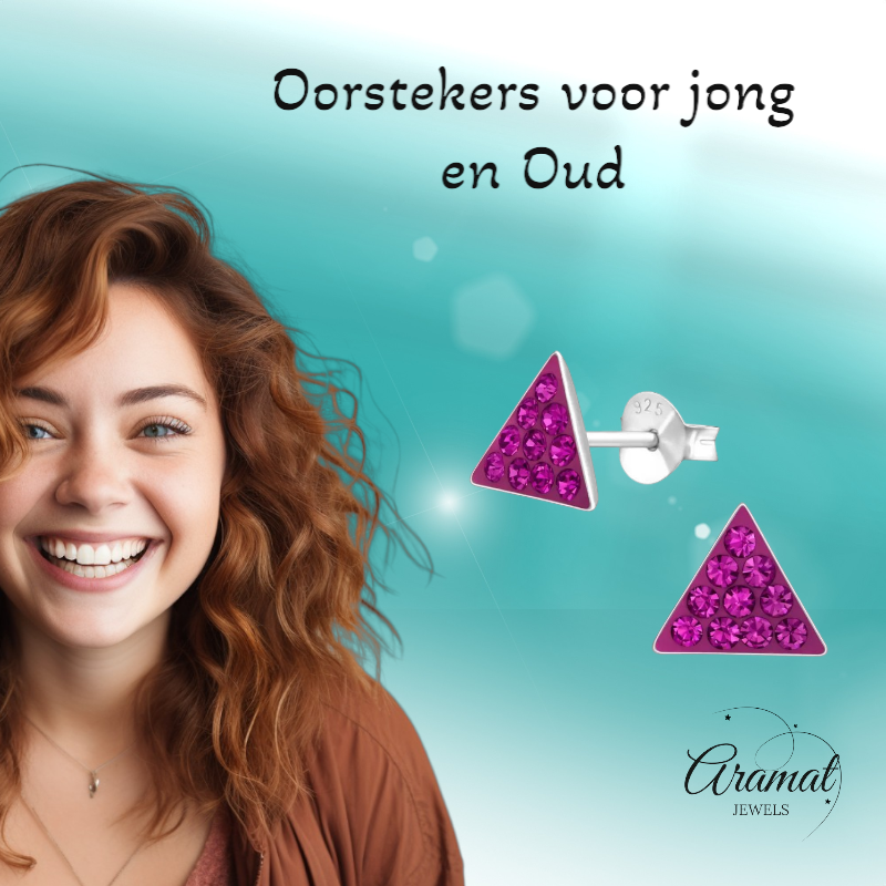 Boucles d'oreilles triangulaires en cristal argenté - Rose foncé 