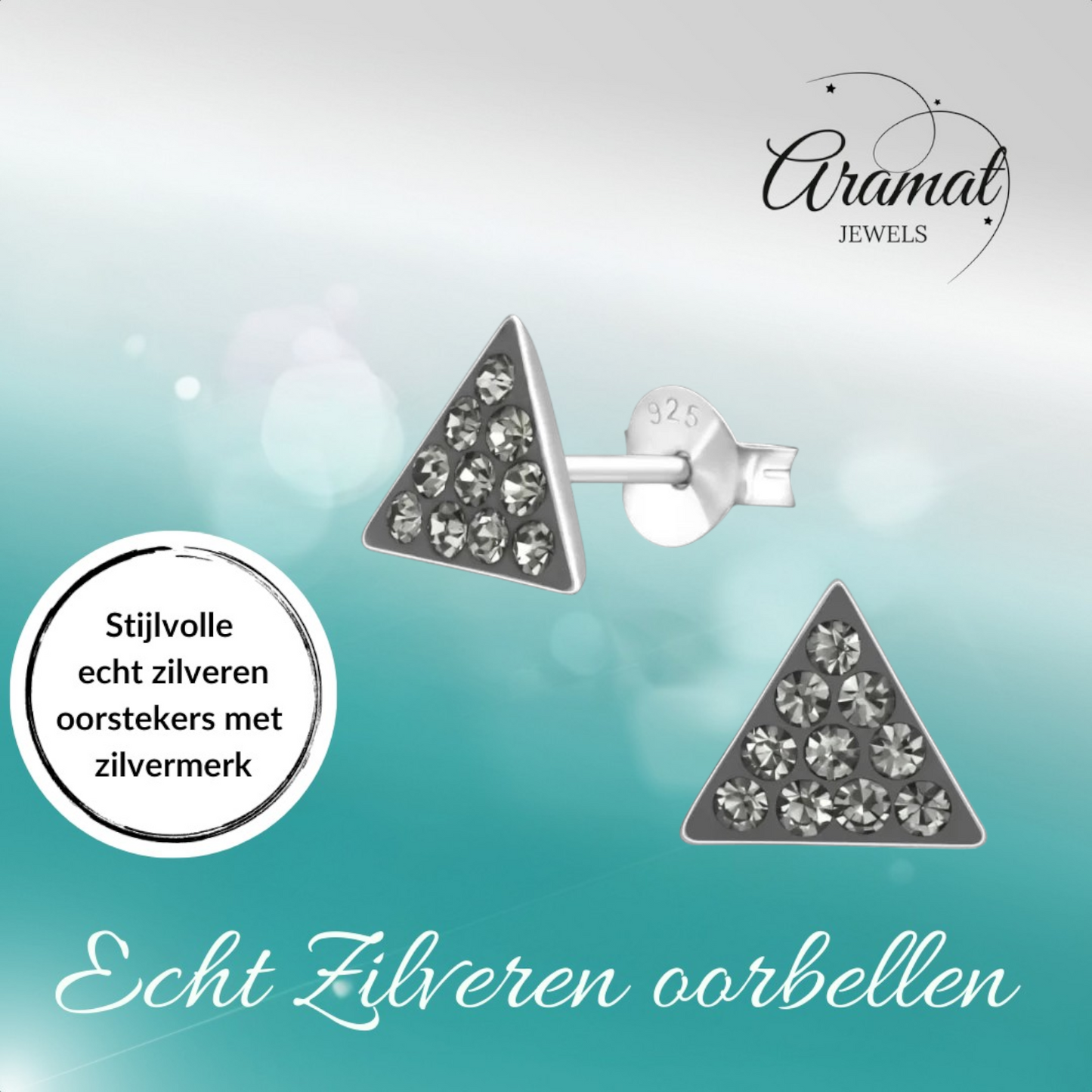 Zilveren Kristallen Oorbellen driehoek Black Diamond