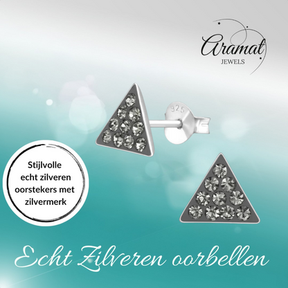 Zilveren Kristallen Oorbellen driehoek Black Diamond