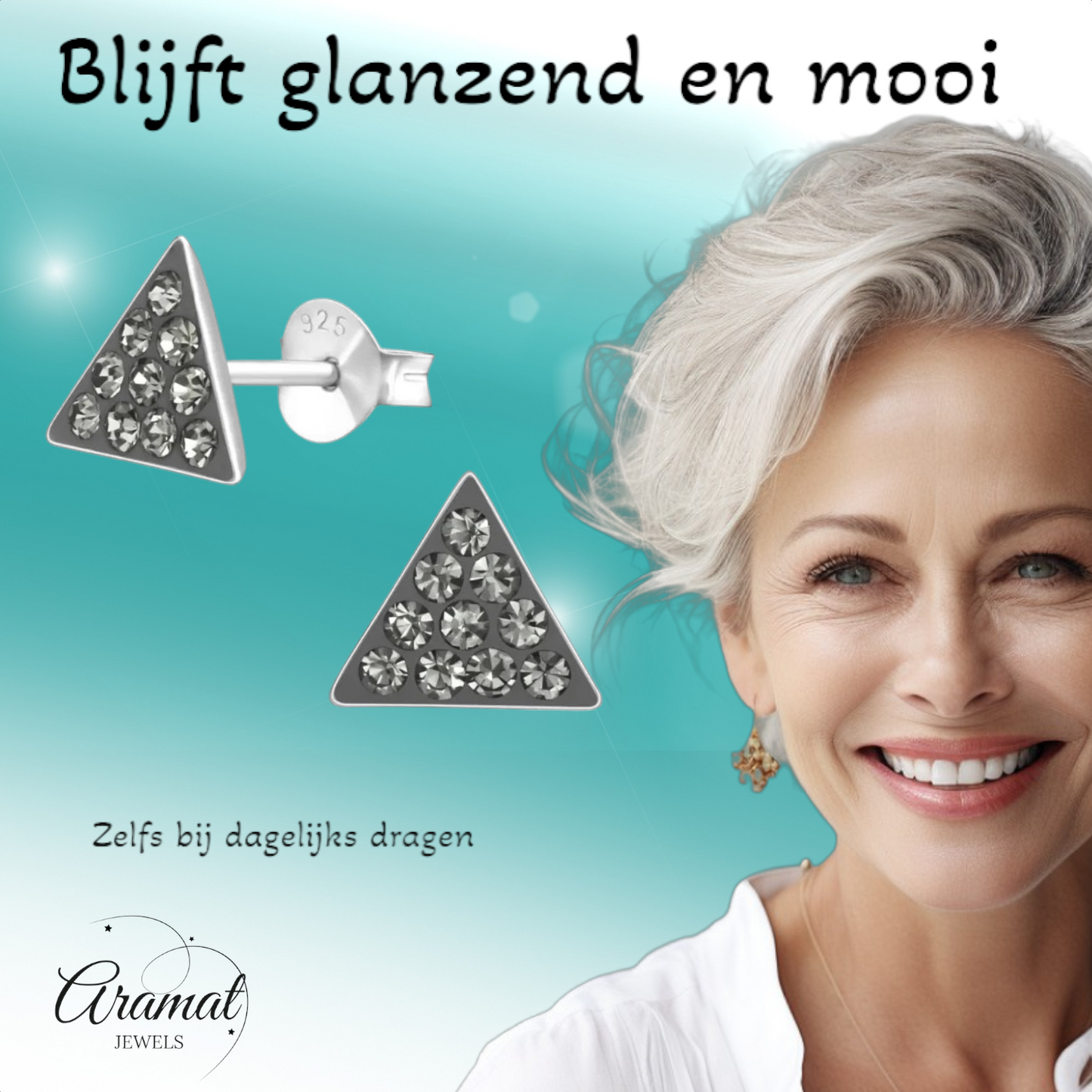 Zilveren Kristallen Oorbellen driehoek Black Diamond