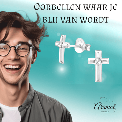 Zilveren Kruis Kristal Oorstekers - 8mm - 925 Zilver - oor918 - 32772 - Oorbellen kopen
