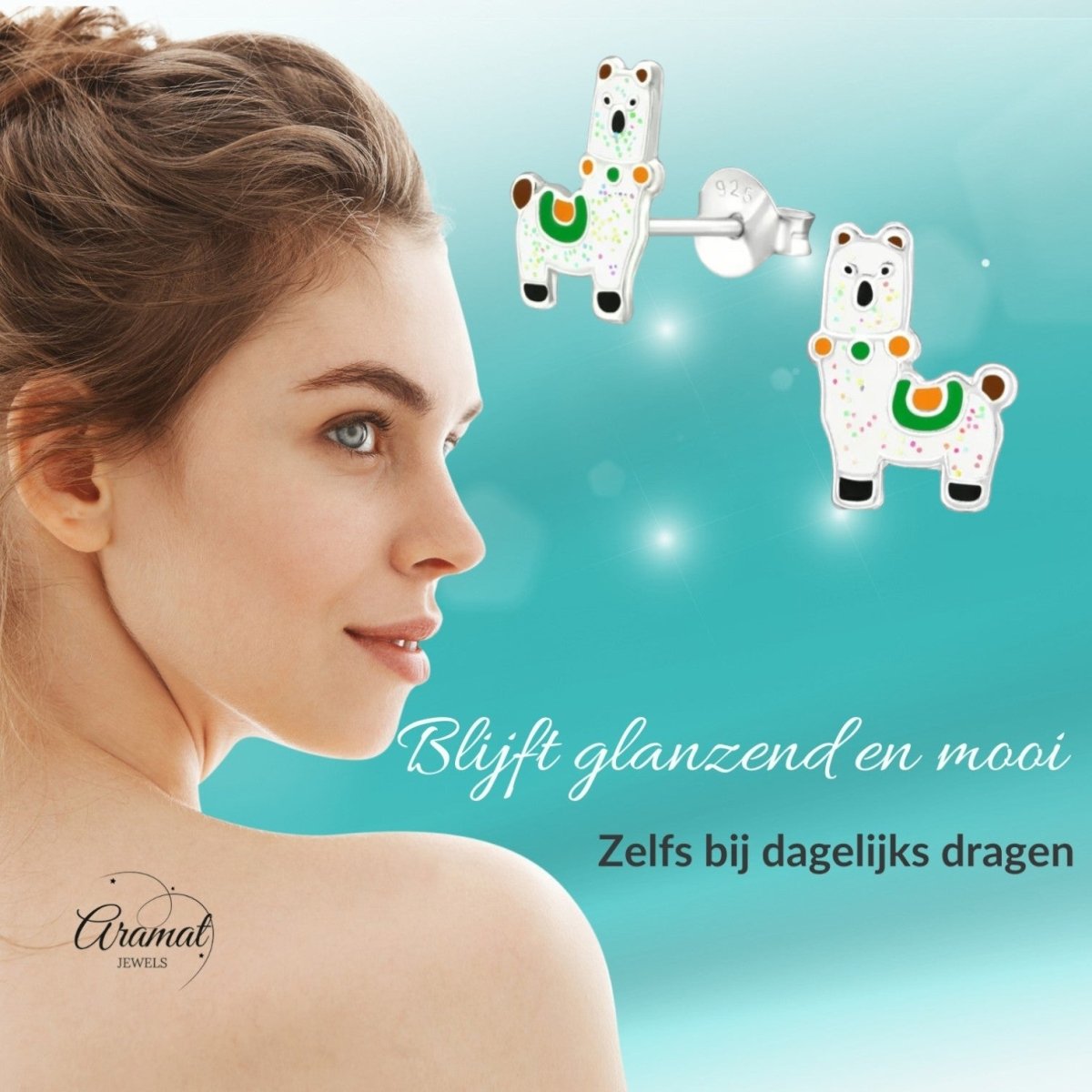 Zilveren Lama Oorbellen - Schattige Dieren Oorbellen - Aramat Jewels - Oorbellen - cadeautip