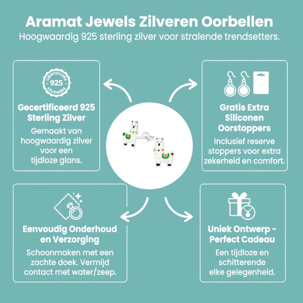 Zilveren Lama Oorbellen - Schattige Dieren Oorbellen - Aramat Jewels - Oorbellen - cadeautip